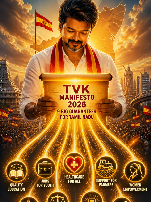 TVK Manifesto 2026 — Vijay’s 9 Big Guarantees for Tamil Nadu